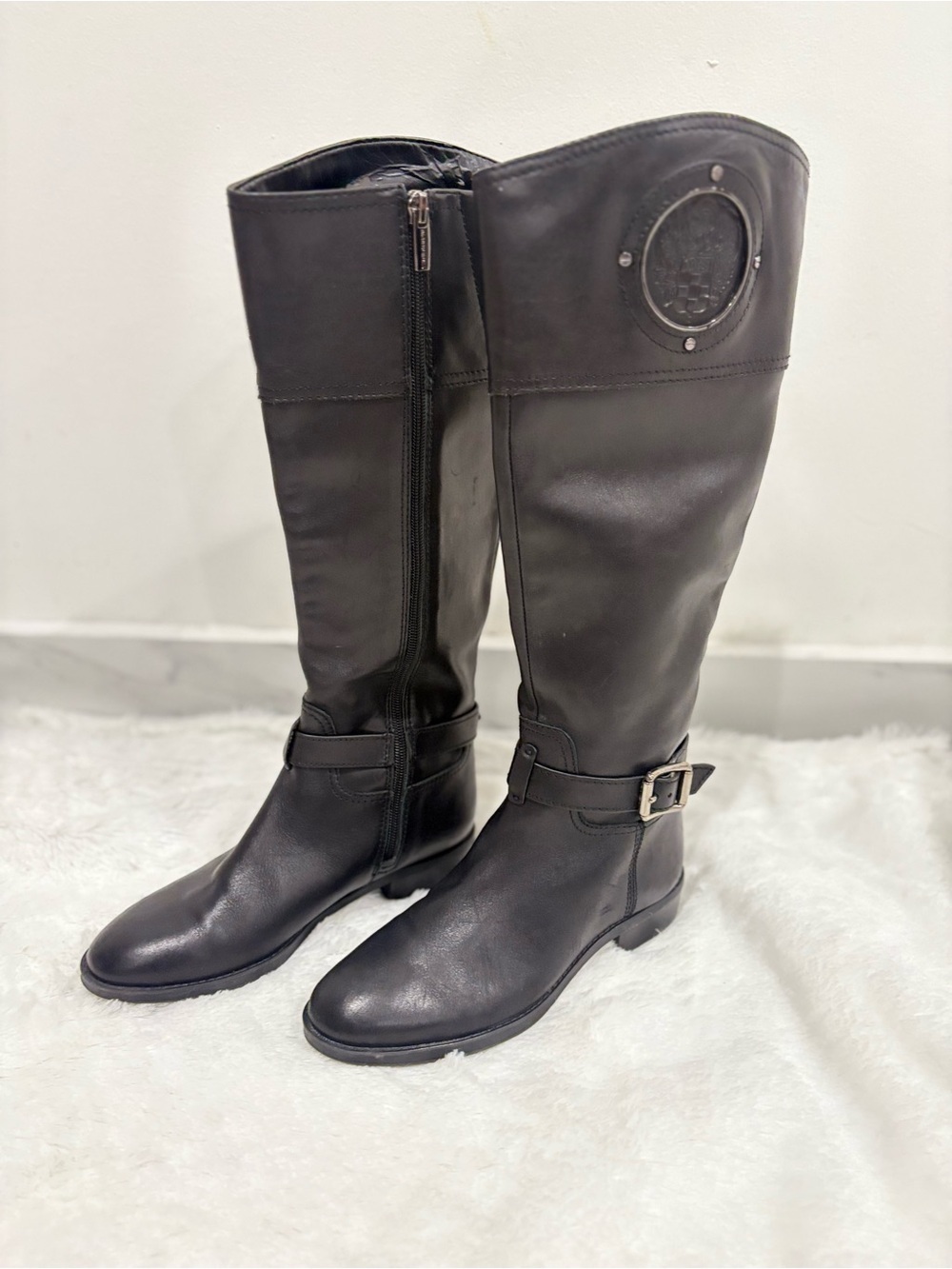 Vince Camuto Black Knee-High Riding Boots with Buckle - Picture 1 of 6